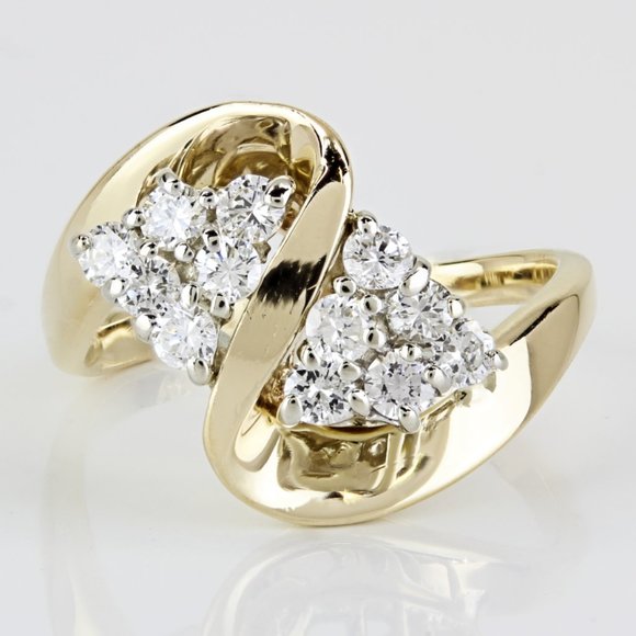 14k Yellow Gold Diamond Triangle Wave Cocktail Ring Band